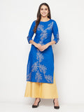 Aniyah Cotton Foil Print Royal Blue Straight Kurta | Grab2Buy