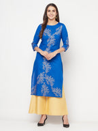Aniyah Cotton Foil Print Royal Blue Straight Kurta | Grab2Buy