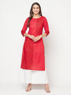 Aniyah Cotton Block Print Red Color Straight Kurta | Grab2Buy
