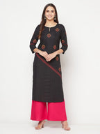 Aniyah Rayon Block Print Straight Kurta - Black | Grab2Buy