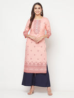 Aniyah Peach Color Rayon Digital Screen Print Straight Kurta | Grab2Buy