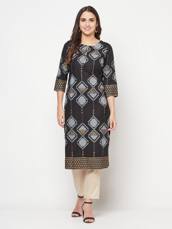 Aniyah Rayon Screen Print Black Straight Kurta | Grab2Buy