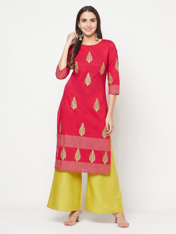Aniyah Cotton Block Print Fuchsia Color Straight Kurta | Grab2Buy