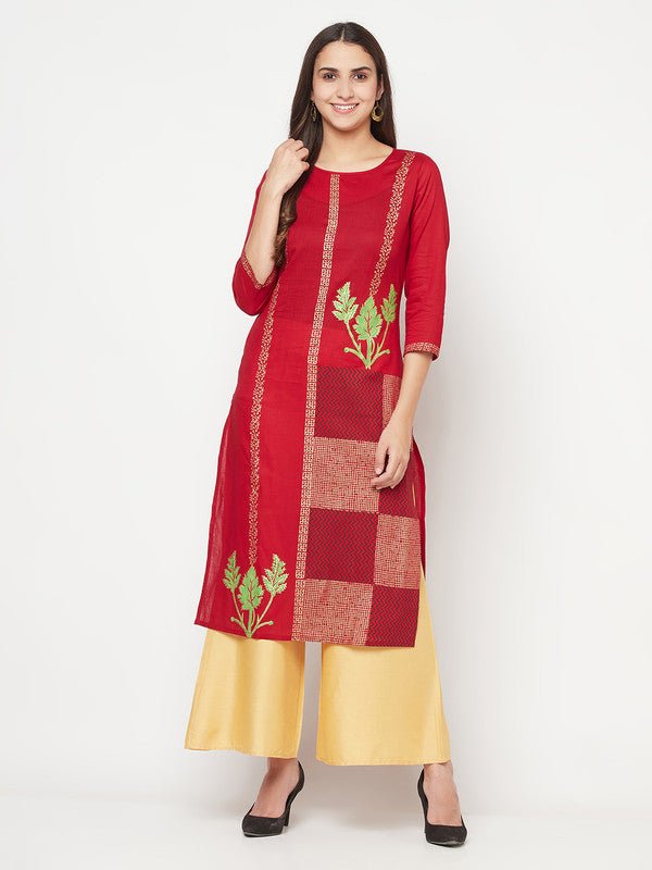 Aniyah Cotton Foil Print Maroon Straight Kurta | Grab2Buy