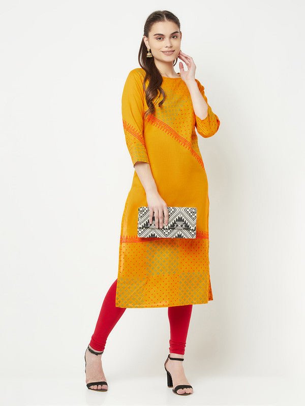Aniyah Cotton Block Print Mustard Color Straight Kurta | Grab2Buy