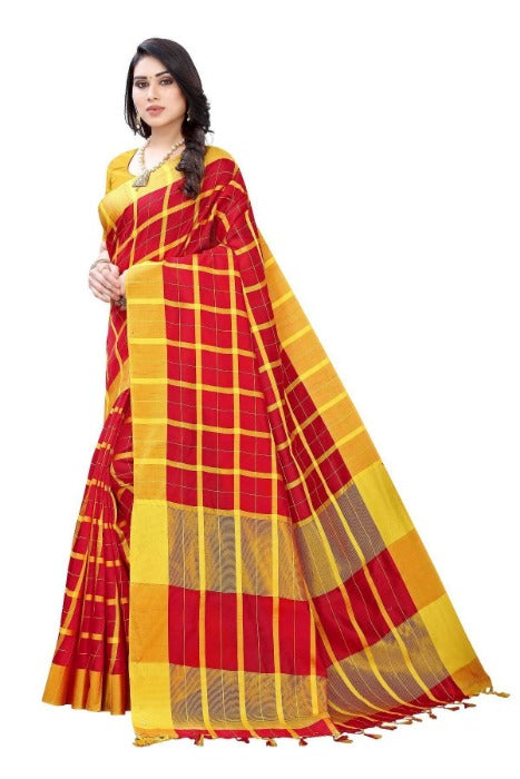 Vamika Red Cotton Silk Weaving Saree (SATURN RED) | Grab2Buy