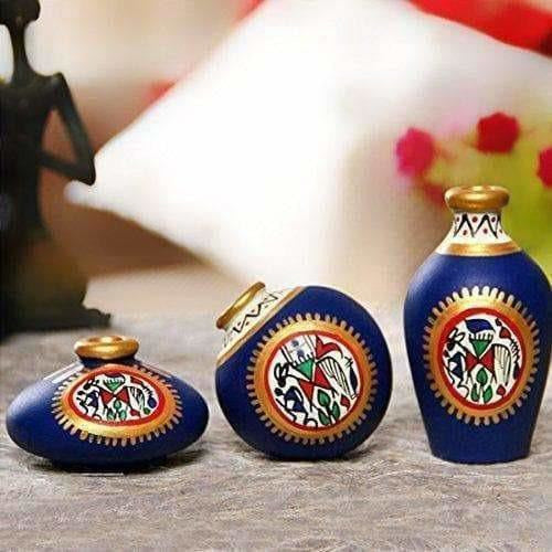Hand-Painted Home Decorative Miniature Small Pots Set ( Set of 3 Mini Pots) | Grab2Buy