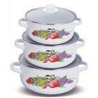 Decorative Enamel Casserole with Glass Lids - Set of 3 | Grab2Buy
