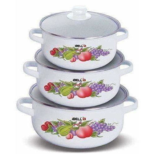 Decorative Enamel Casserole with Glass Lids - Set of 3 | Grab2Buy