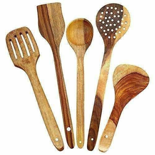 Wooden Cooking Spoon Set For Non Stick - Spatulas,Ladles & Dining Table - Kitchen Tools | Grab2Buy