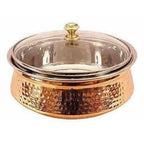 Steel Copper Casserole Bowl With Glass Lid - Tableware | Grab2Buy