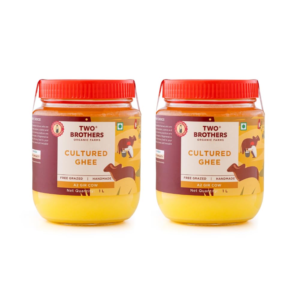 Two Brothers Organic Farms A2 Gir Cow Cultured Ghee | Cultured Cow Desi Ghee | Curd-Churned Bilona Ghee | Pure, Natural, and Healthy | Swadesiicart