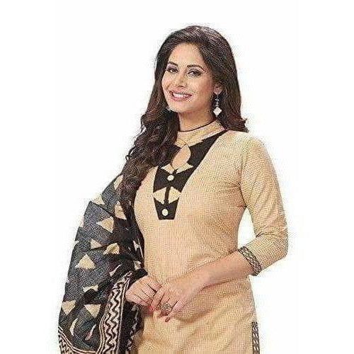 Beige Cotton Printed Unstitched Dress Material | Grab2Buy