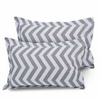 Cotton Double Bedsheet with 2 Pillow Covers - Modern White and Grey