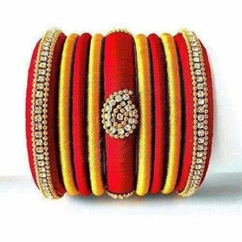Red Grand Wedding Silk Thread Bangle Set with Jhumka Ear rings | Grab2Buy