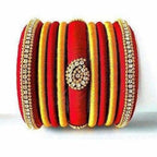 Red Grand Wedding Silk Thread Bangle Set with Jhumka Ear rings | Grab2Buy
