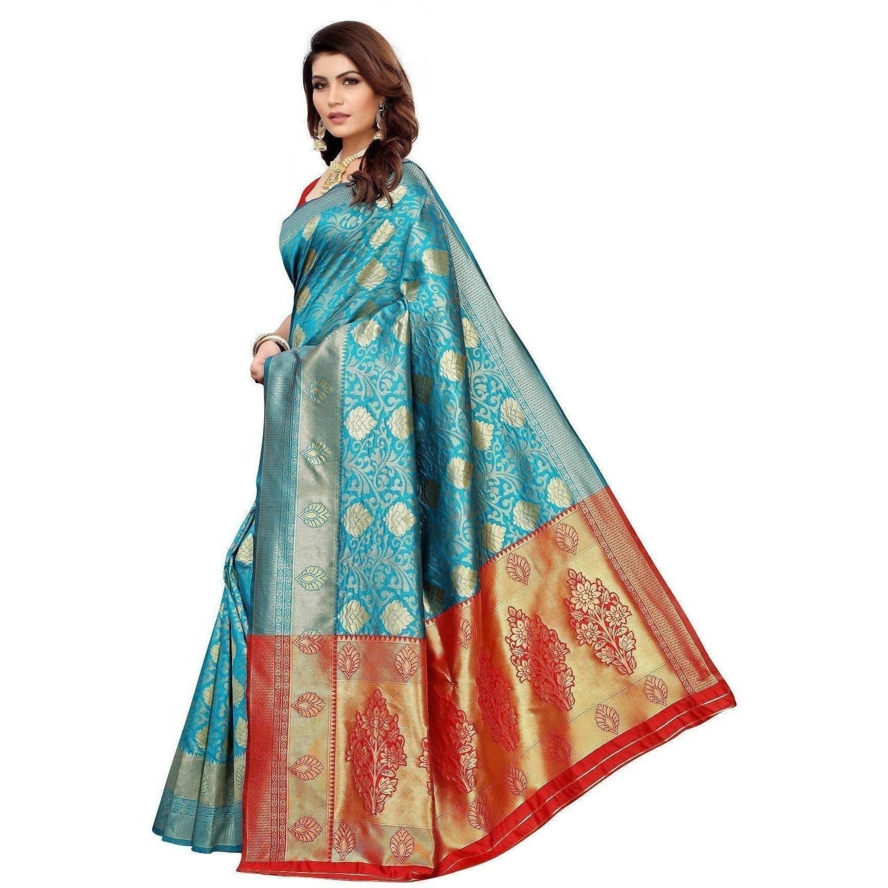 Vamika Banarasi Jaquard Rama Green Weaving Saree (BANARASI 06) | Grab2Buy