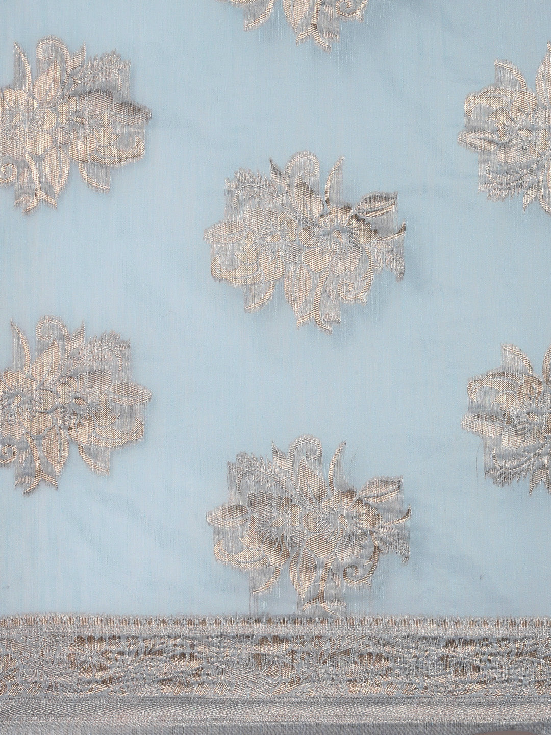 Saree Mall Turquoise Blue Floral Linen Blend Banarasi Saree | Grab2Buy