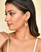VOJ Women Gold-Polished Pearl Stainless Steel Hoop Earrings | Grab2Buy