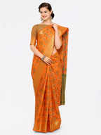Saree Mall Yellow Silk Blend Patola Print Kanjeevaram Saree with Unstitched Blouse | Grab2Buy