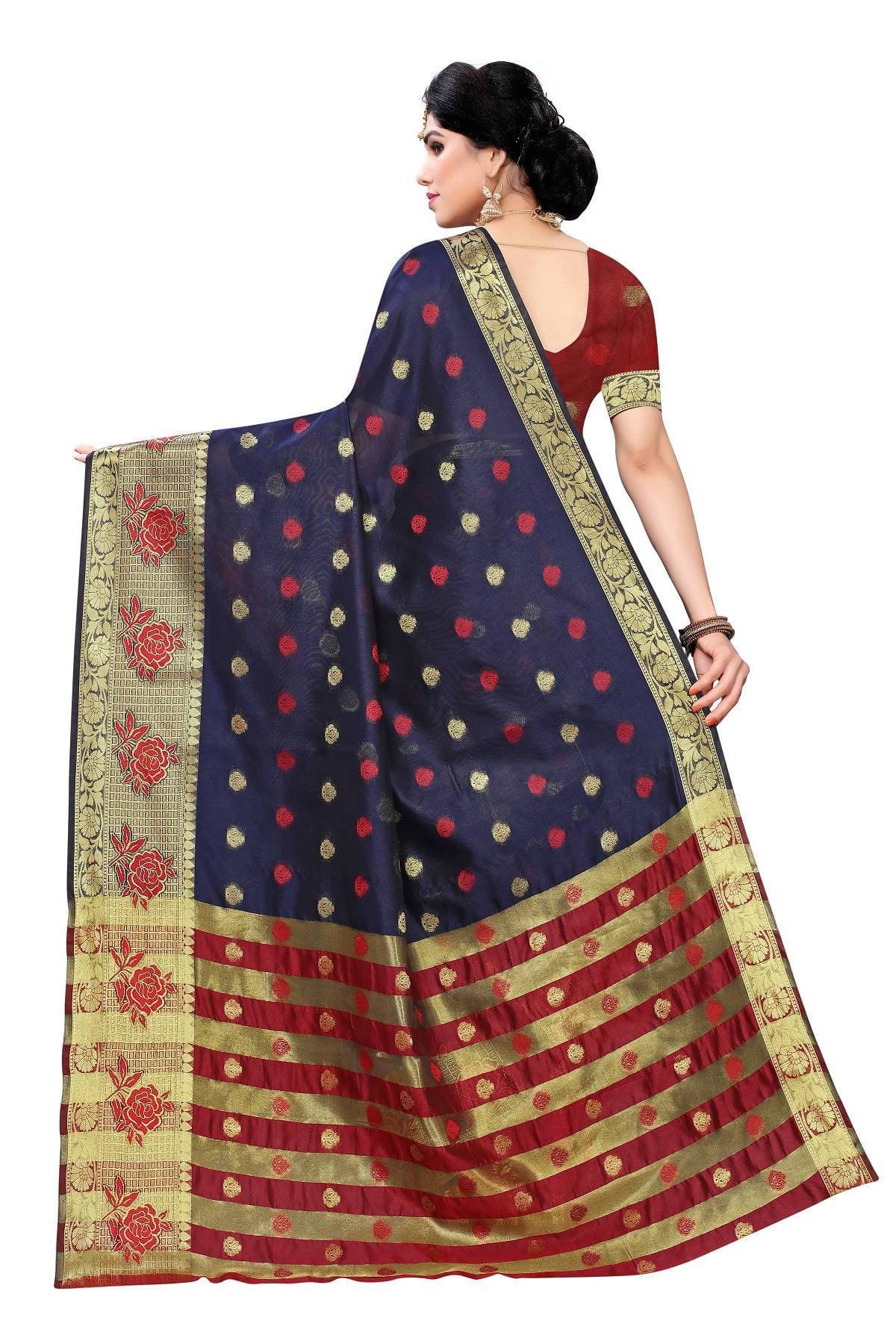 Vamika Banarasi Jaquard Navy Blue Weaving Saree | Grab2Buy
