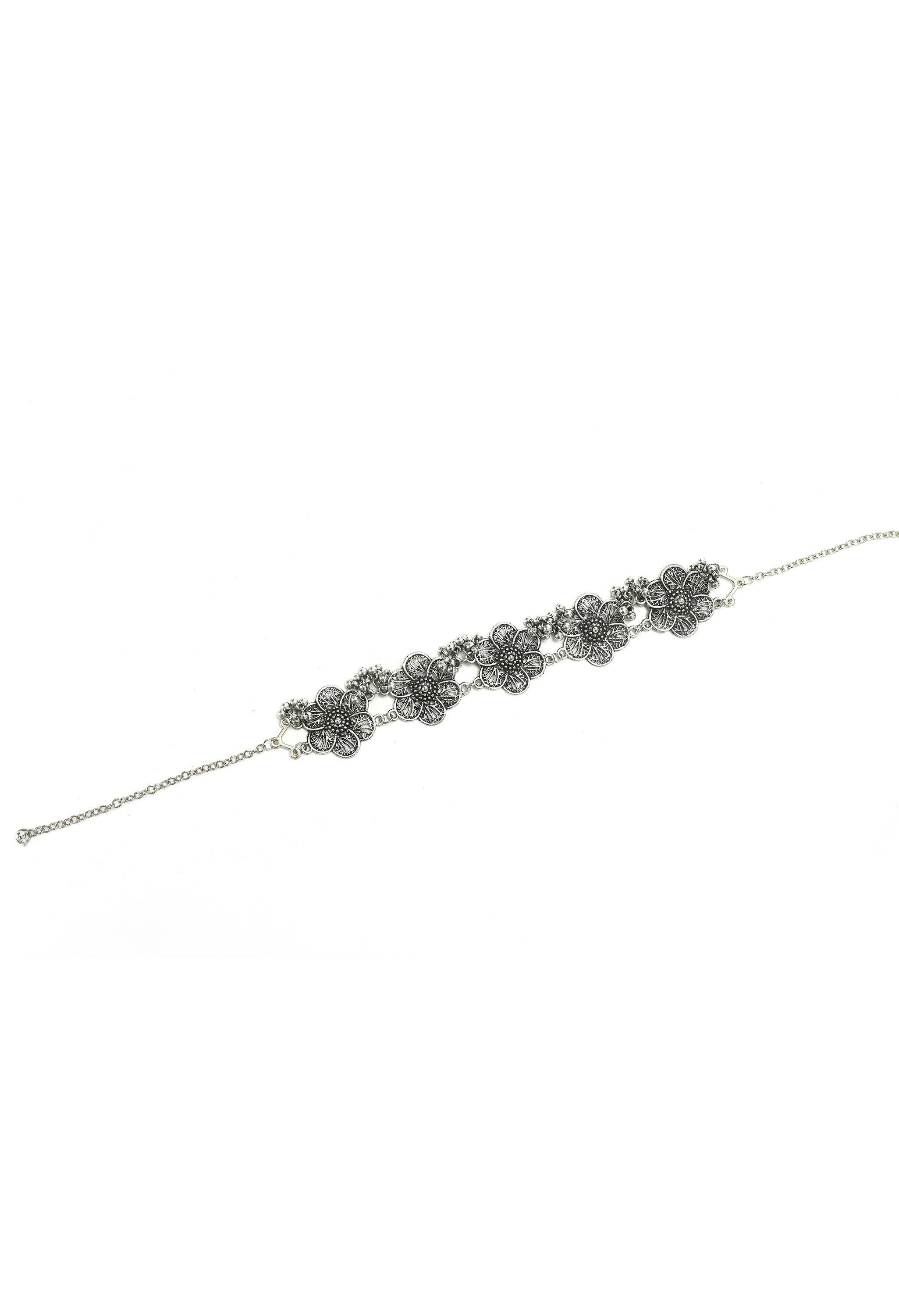 Mominos Fashion Johar Kamal Silver-Plated Brass Finish Floral Desgin Choker For Women | Grab2Buy