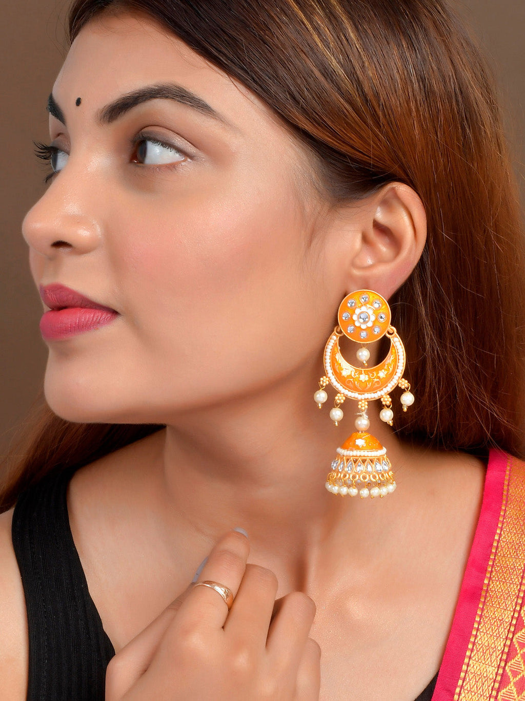 Shoshaa Orange Dome Shaped Jhumkas Earrings | Grab2Buy