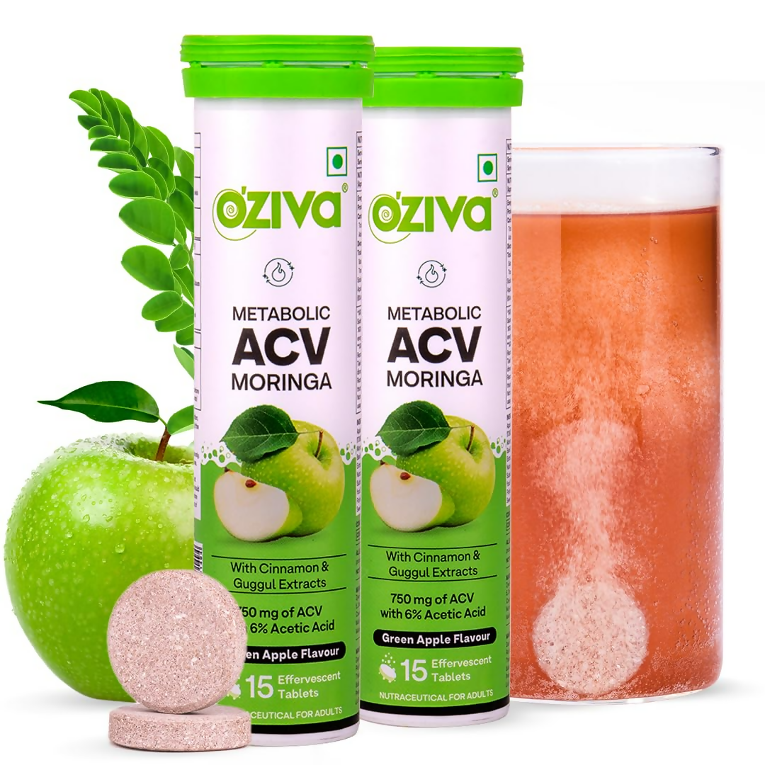 OZiva ACV Moringa For Weight Loss 3-in-1 Fat Oxidation Formula Tablets - Green Apple Flavor | Grab2Buy