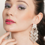 Long Diamond Studded Dangler Earrings- Ruby Raang | Grab2Buy