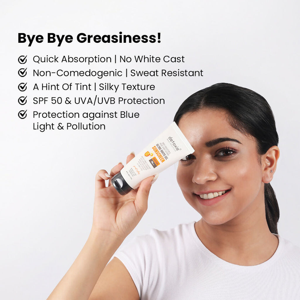 Detoxie Ultra Matte Sunscreen Gel Matte Finish Dry Tint Water & Sweat Resistant With Spf 50 Pa+++ | Grab2Buy
