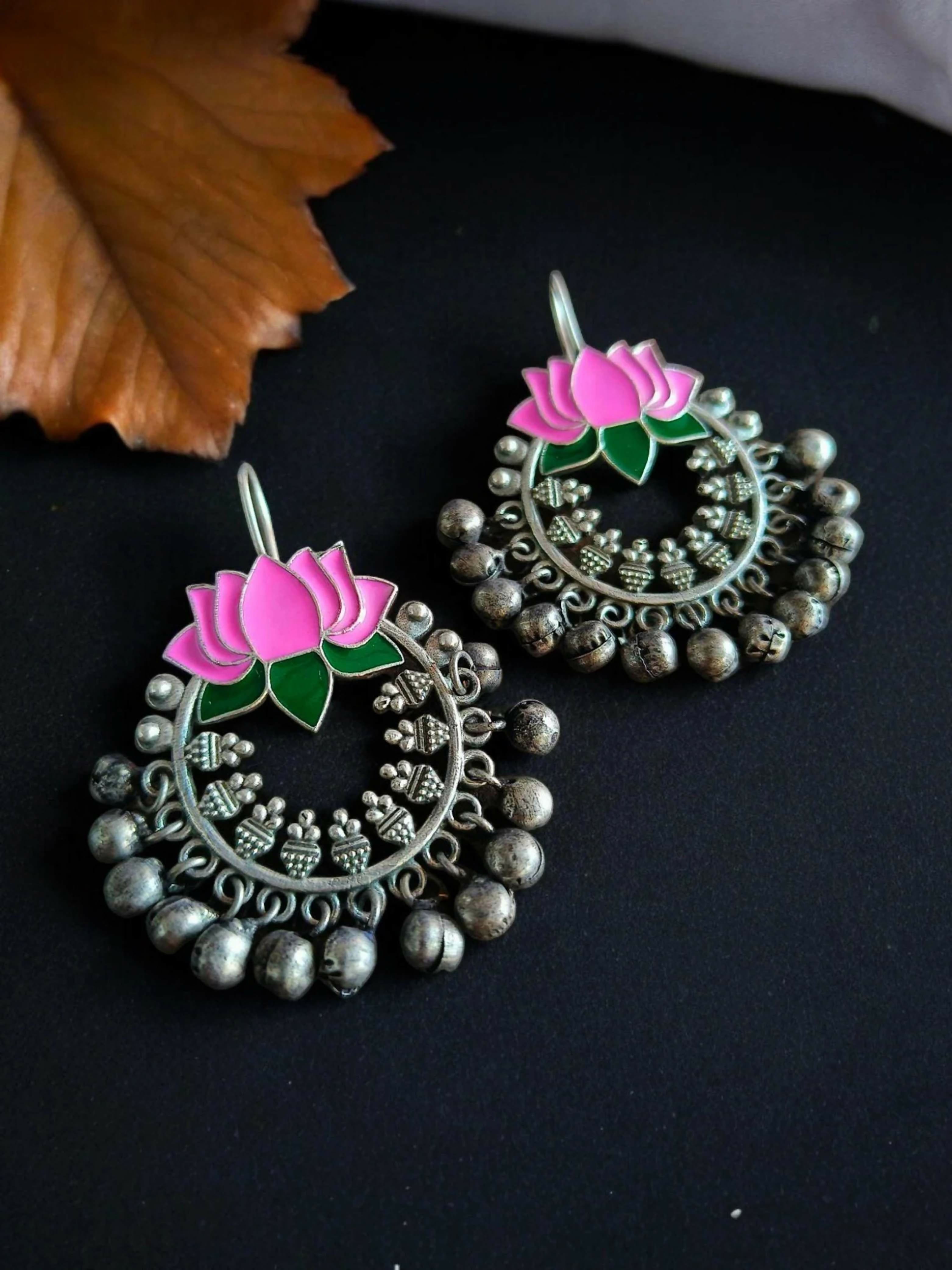 Joban Fashion Women Pink Meenakari Flower Print Ethnic Trendy Stud Earring | Grab2Buy