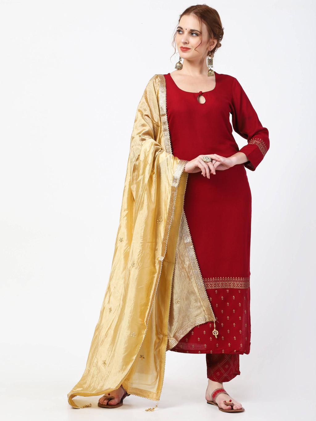 Cheera Maroon Kurta Palazzo & Silk Dupatta Set (CH-86KPD) | Grab2Buy