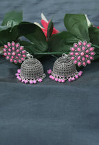 Mominos Fashion Joharkamal Kundan work Jhumka with Baby Pink Beads | Grab2Buy