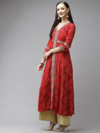 Yufta Women Red Bandhani Printed Kurta | Grab2Buy
