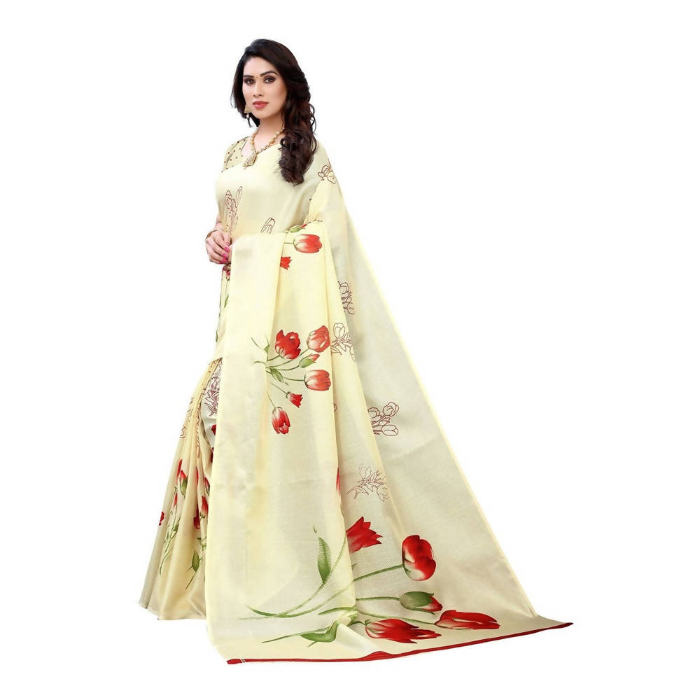 Vamika Printed Jute Silk Cream Saree (Elisa Cream) | Grab2Buy