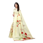 Vamika Printed Jute Silk Cream Saree (Elisa Cream) | Grab2Buy