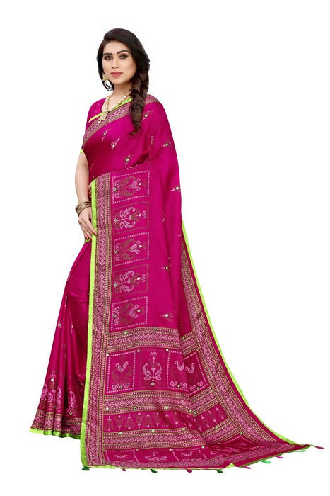 Vamika Embroidery Pink Jute Silk Saree (Jhulka Pink) | Grab2Buy