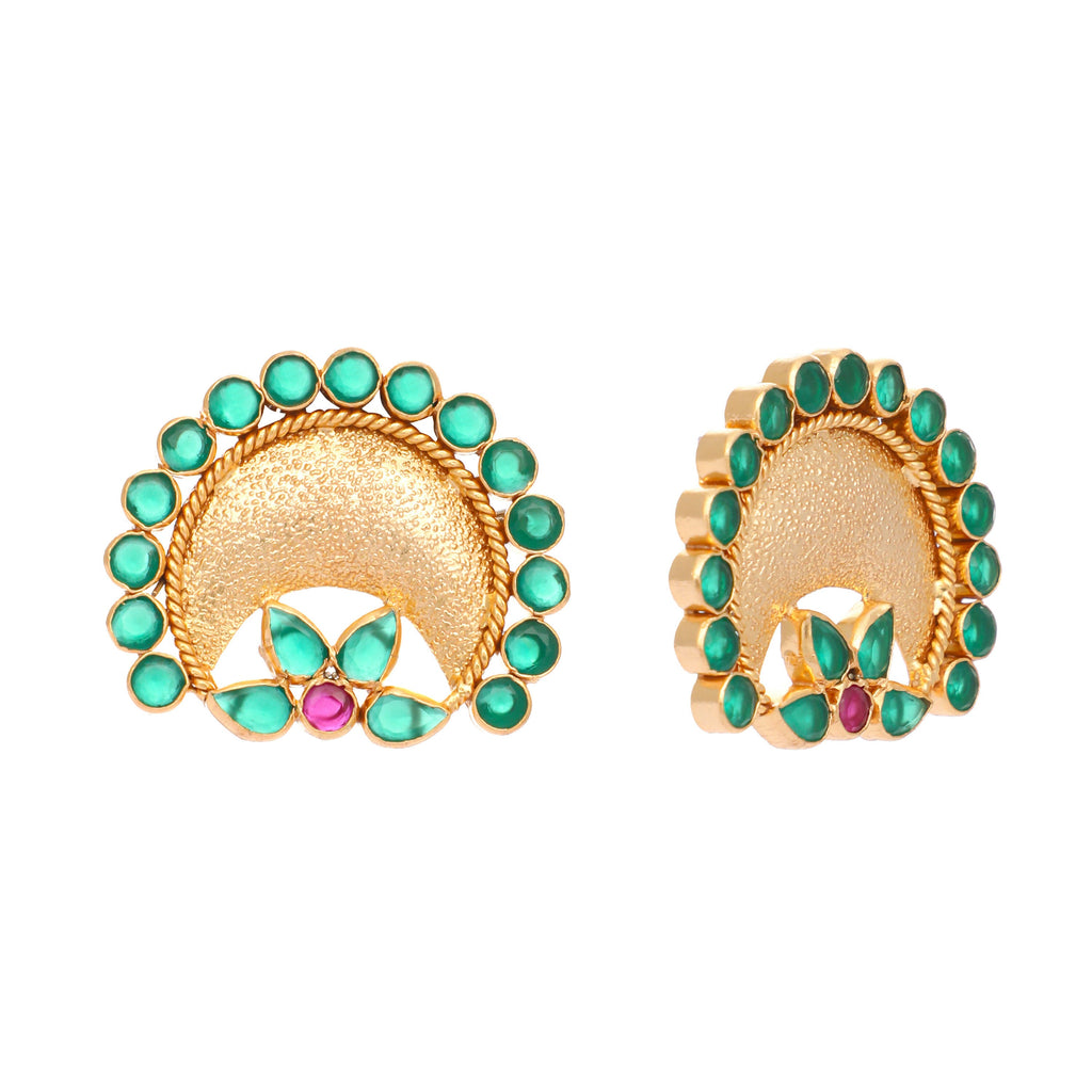 Nuyug 22K Gold Plated Faux Emerald Stone Studded Contemporary Shaped Studs | Grab2Buy