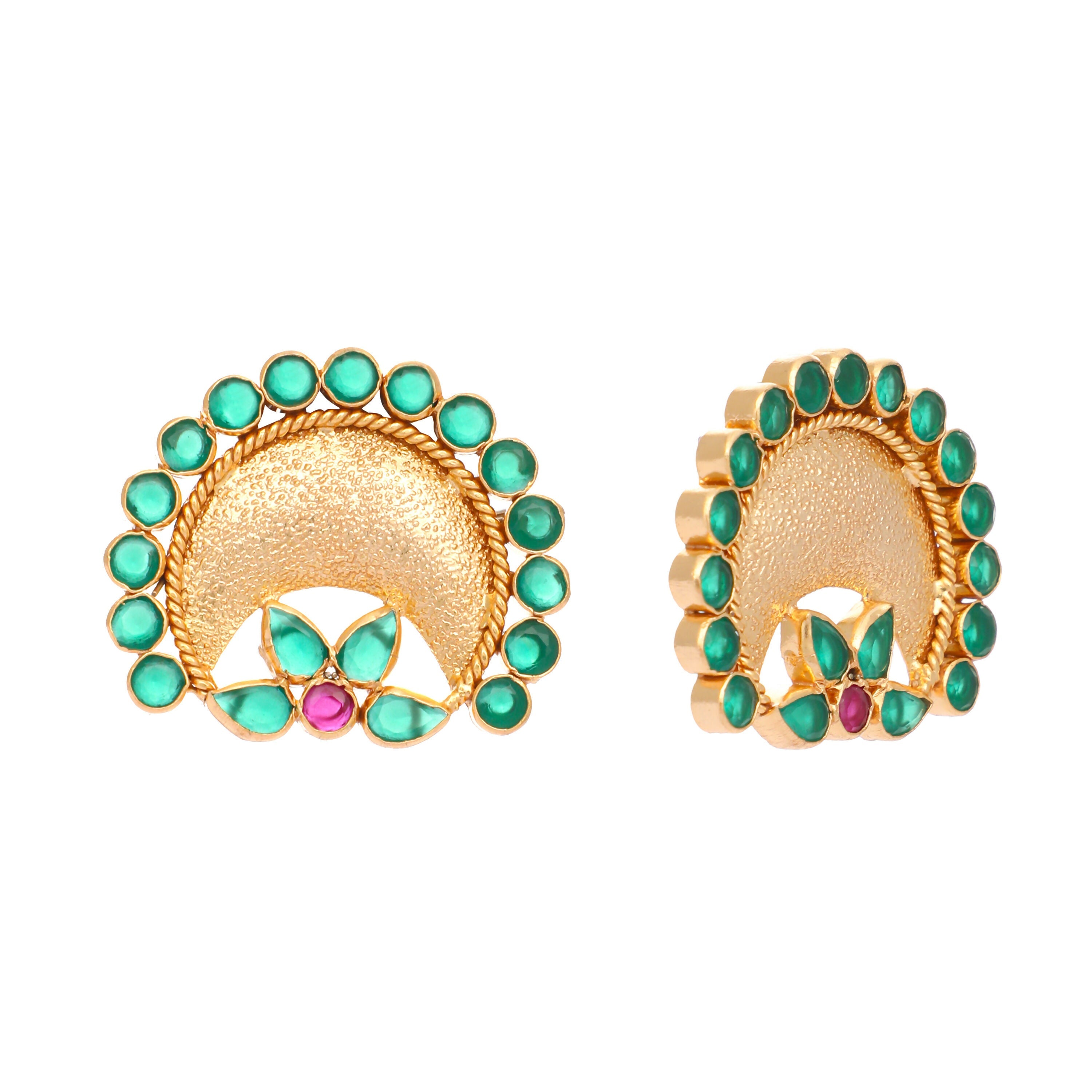 Nuyug 22K Gold Plated Faux Emerald Stone Studded Contemporary Shaped Studs | Grab2Buy