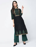 Aniyah Cotton Block Printed Black Straight Kurta (AN-131K) | Grab2Buy