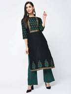 Aniyah Cotton Block Printed Black Straight Kurta (AN-131K) | Grab2Buy