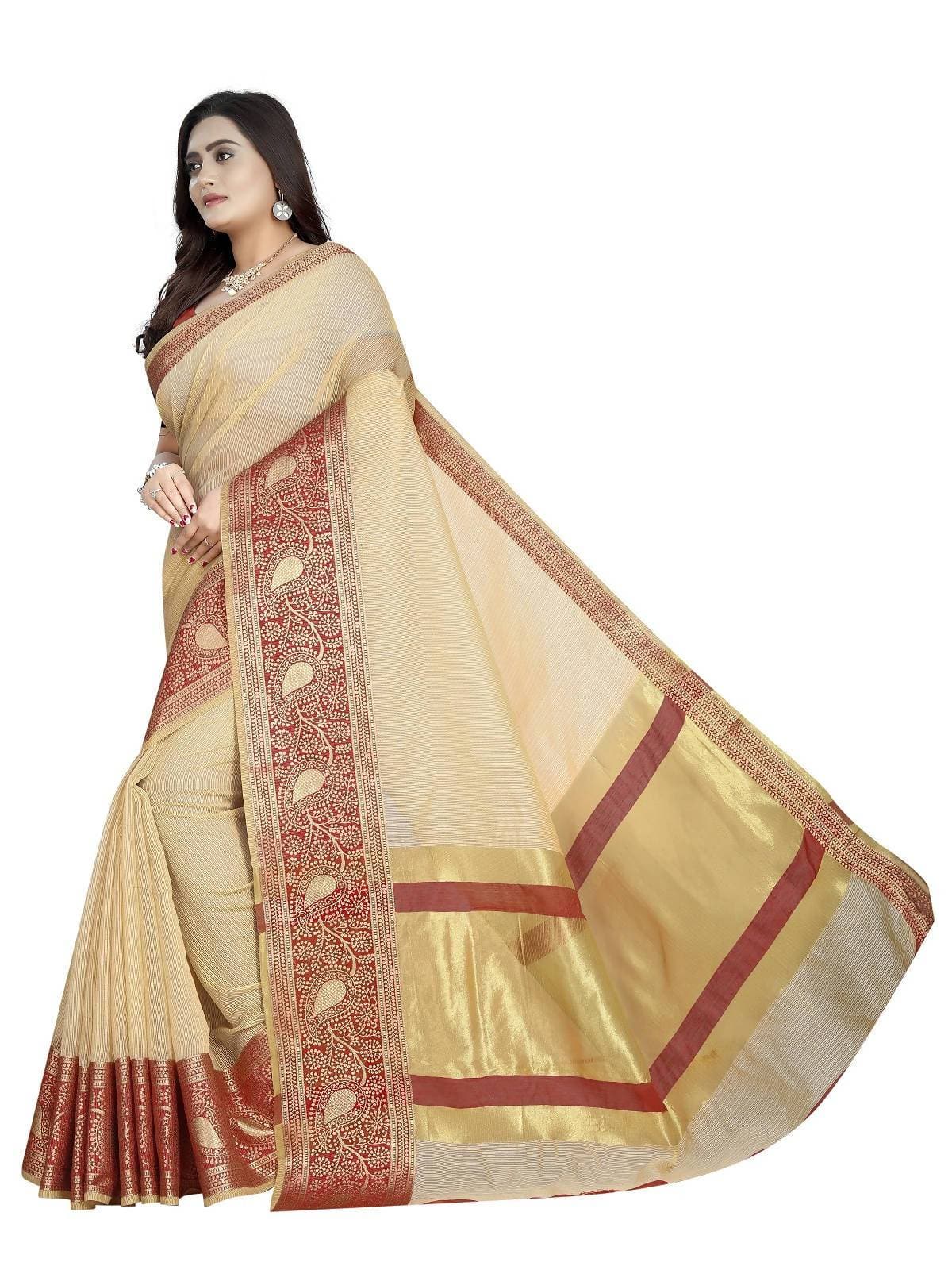 Vamika Banarasi Jaquard Cream Weaving Saree | Grab2Buy