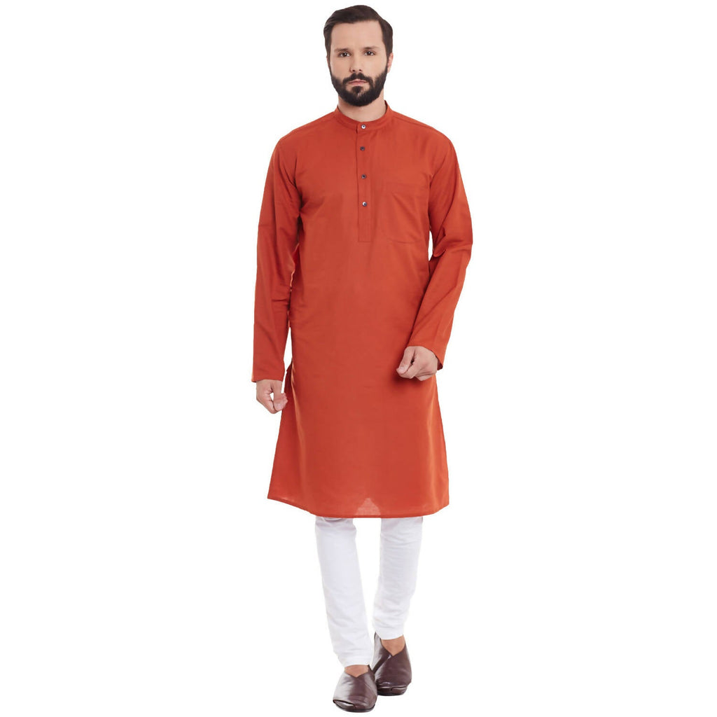 Even Apparels Orange Pure Cotton Men's Kurta With Band Collar | Grab2Buy
