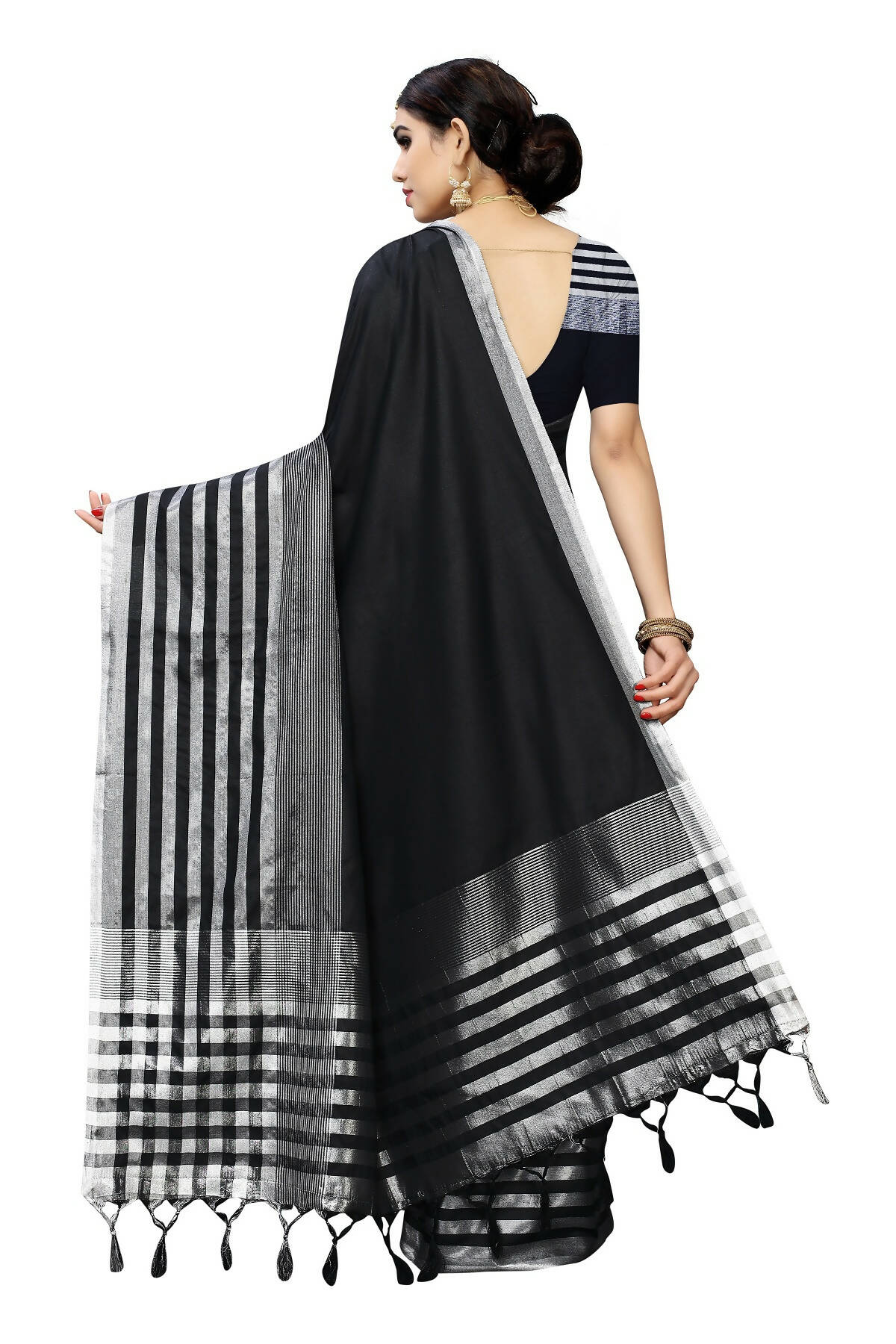 Vamika Black Cotton Silk Weaving Saree (Twitter Black) | Grab2Buy