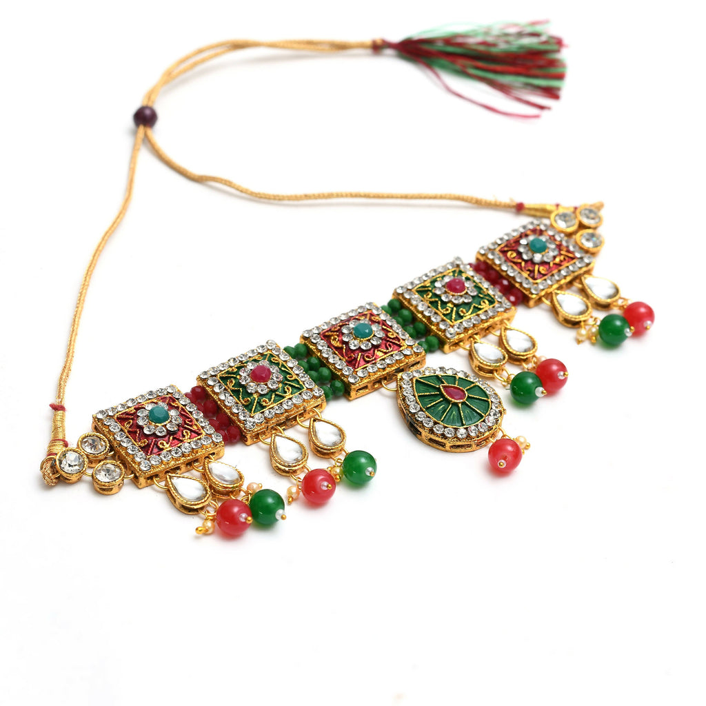 Mominos Fashion Johar Kamal Gold-Polished Brass Finish Meena & Pearls Work Choker For Women | Grab2Buy