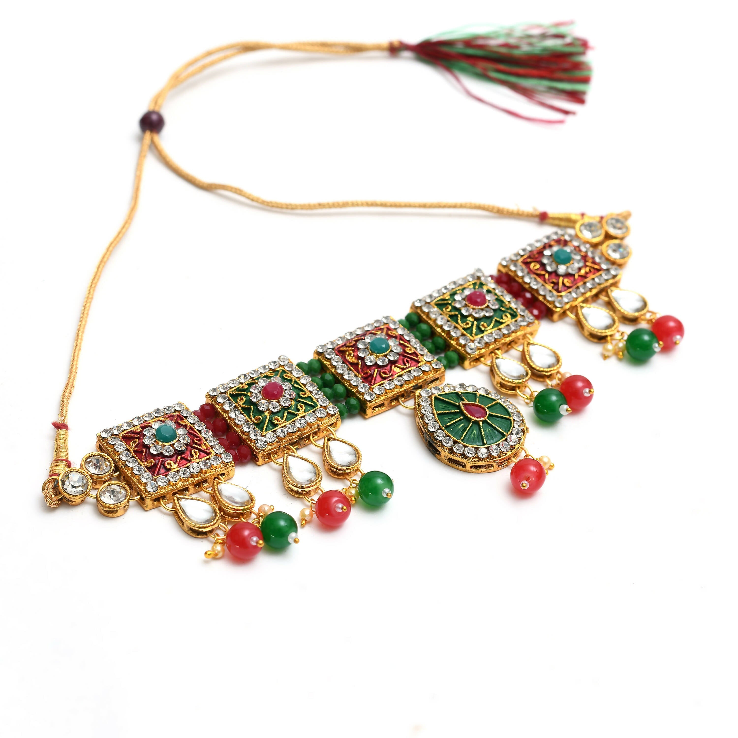 Mominos Fashion Johar Kamal Gold-Polished Brass Finish Meena & Pearls Work Choker For Women | Grab2Buy