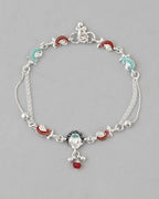 VOJ Set of 2 Traditional Stone Studded Mutli Color Designer Anklet