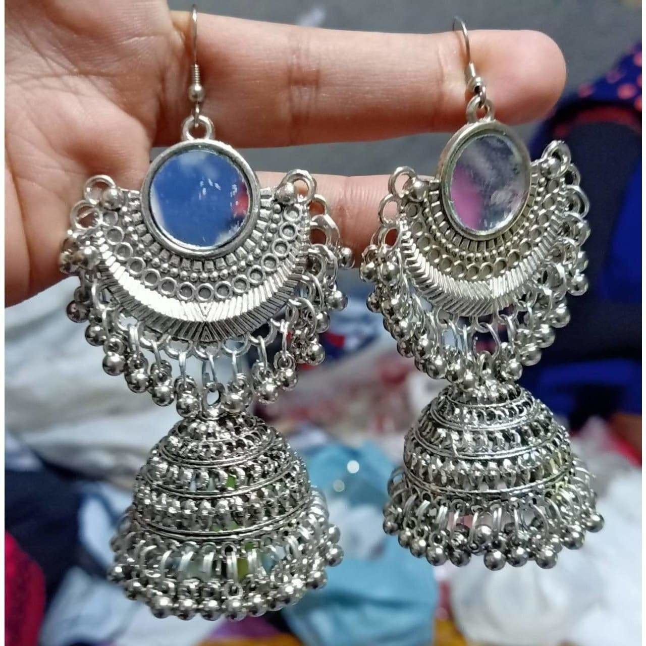 MS Fashion India Afghani Tribal Jhumki Mirror Oxidized Earrings | Grab2Buy
