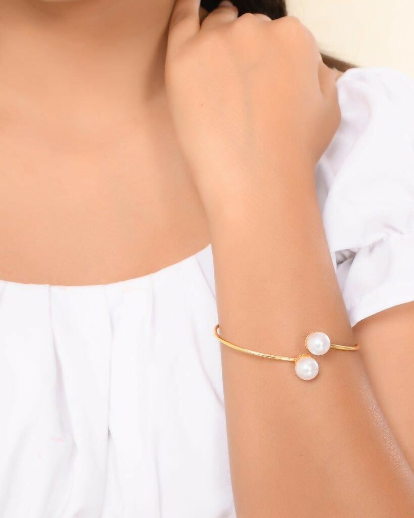 VOJ One Gram Gold-Polished Pearl Studded Bracelet | Grab2Buy