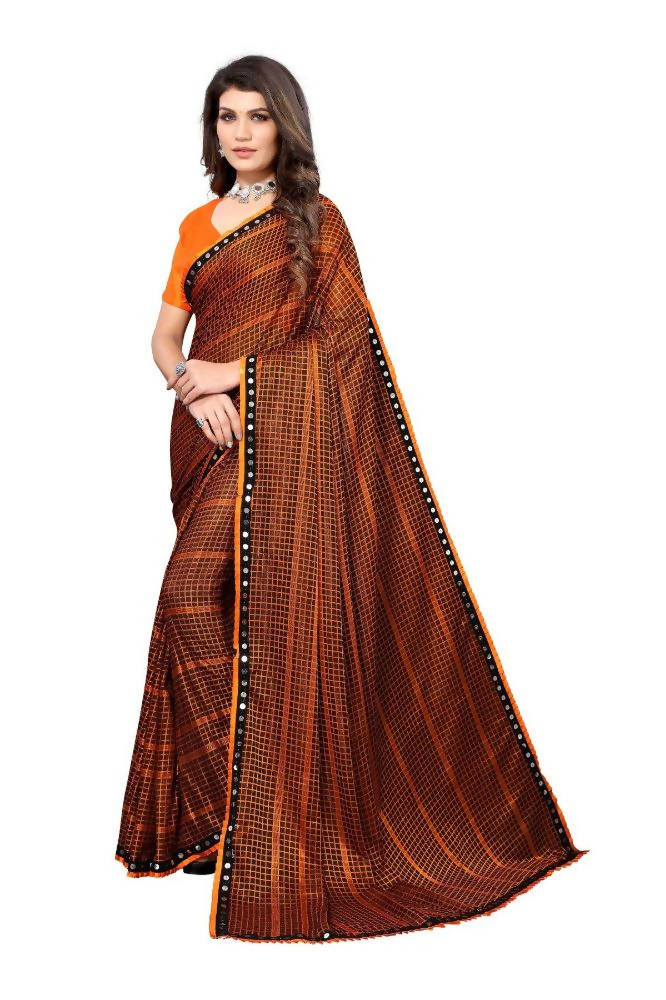 Vamika Orange Lycra Knitted Saree | Grab2Buy